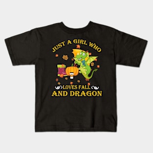 Just A Girl Who Loves Fall & Dragon Funny Thanksgiving Gift Kids T-Shirt